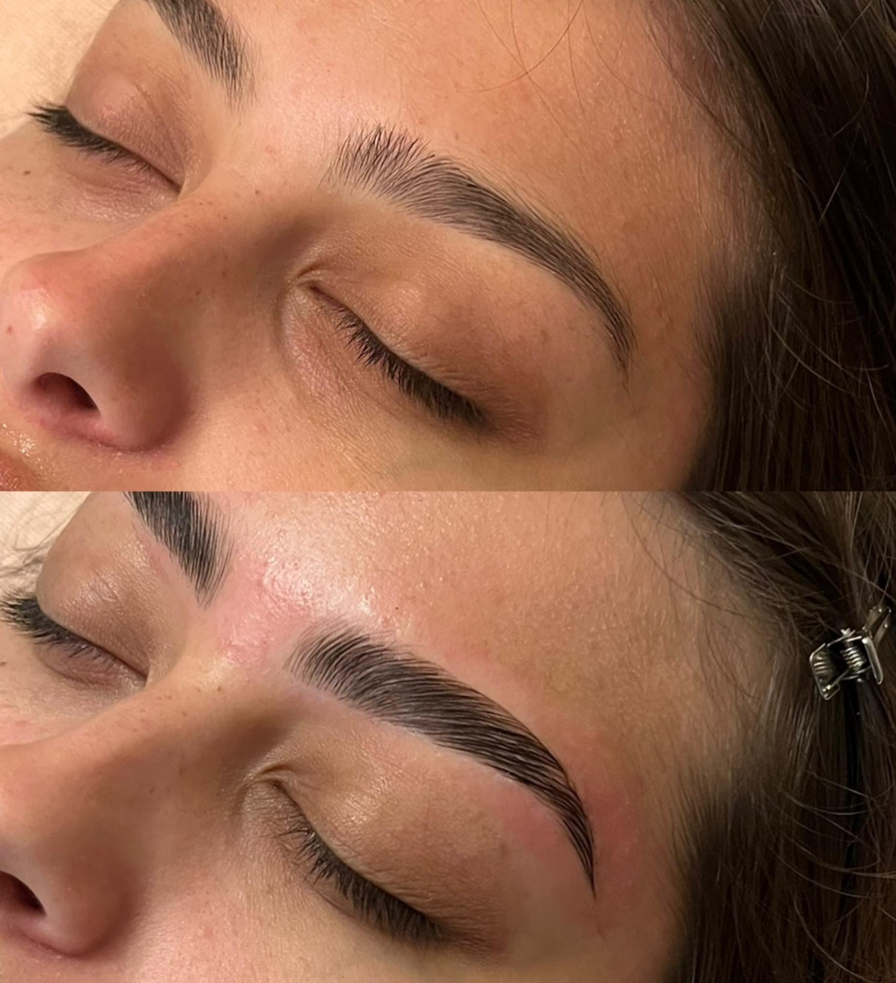 Brow lamination before and after with brushed-up definition and tailored shaping at Amor House